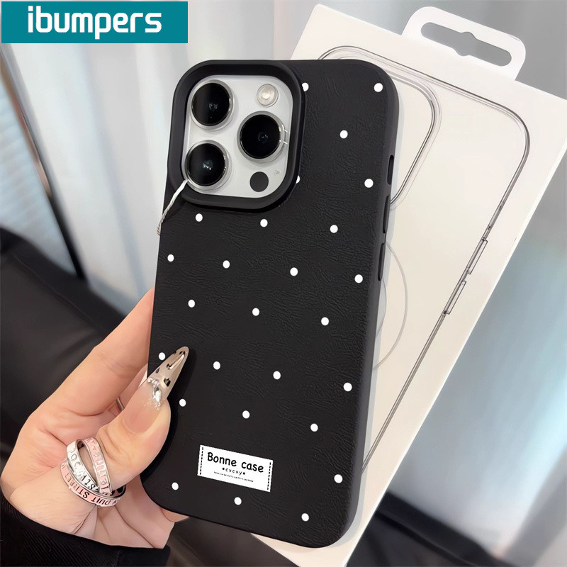 ibumpers Ốp Lưng IPhone Hàn Quốc Đơn Giản Chấm Trắng Cho IPhone 16 15 14 12 13 11 Pro Max IP 7 8 Plus X XS XR Ốp Điện Thoại Mỏng Silicon Mềm Da Họa Tiết