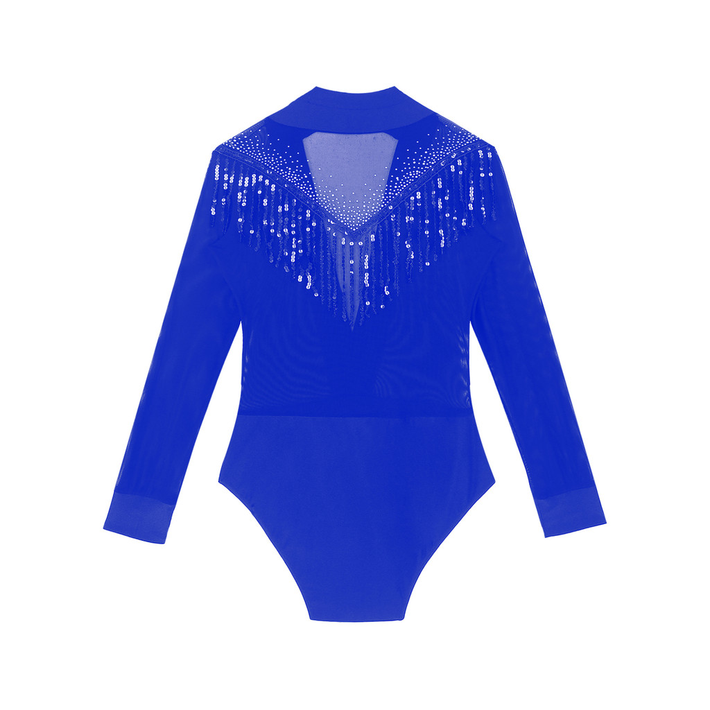Nyeemya S-XXL Nam Khiêu Vũ Latin Leotard Sâu Cổ Chữ V Sheer Lưới Chắp Vá Tua Rua Đính Kim Cương Giả Body Cho Salsa Thi Đấu Sân Khấu Biểu Diễn