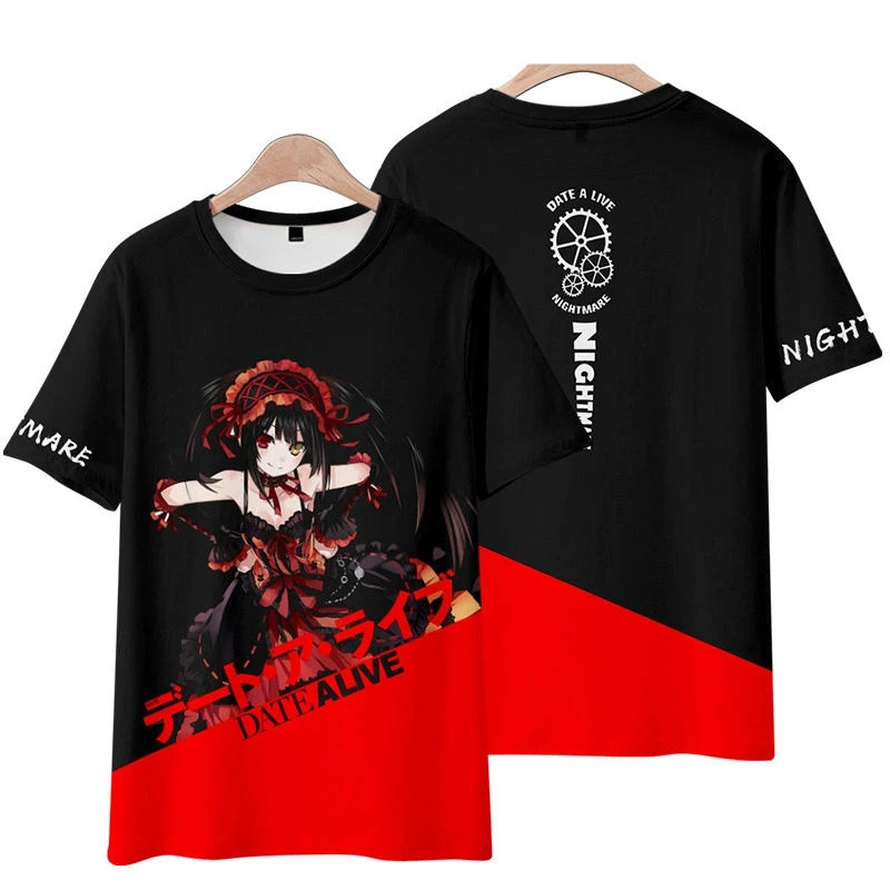 Áo thun nam in 3D hình Anime Nhật Bản Date A Live Tokisaki Kurumi Nightmare Áo thun tay ngắn trang phục Nam Thường Ngày Harajuku