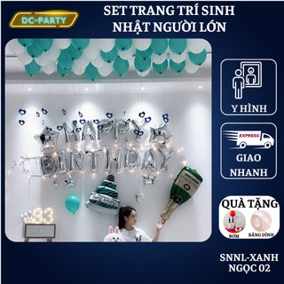 Set trang trí sinh nhật người lớn kiểu hàng quốc màu trắng xanh SNNL-XANH NGỌC 02,Bóng bay trang trí sinh nhật cho bé