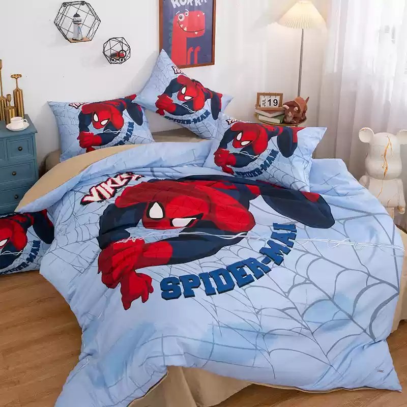 PS1 Marvel Spider-Man 3IN1 Ga trải giường Vỏ chăn gối Bộ chăn ga gối Phòng ngủ gia đình Bộ đồ Anime có thể giặt được SP1