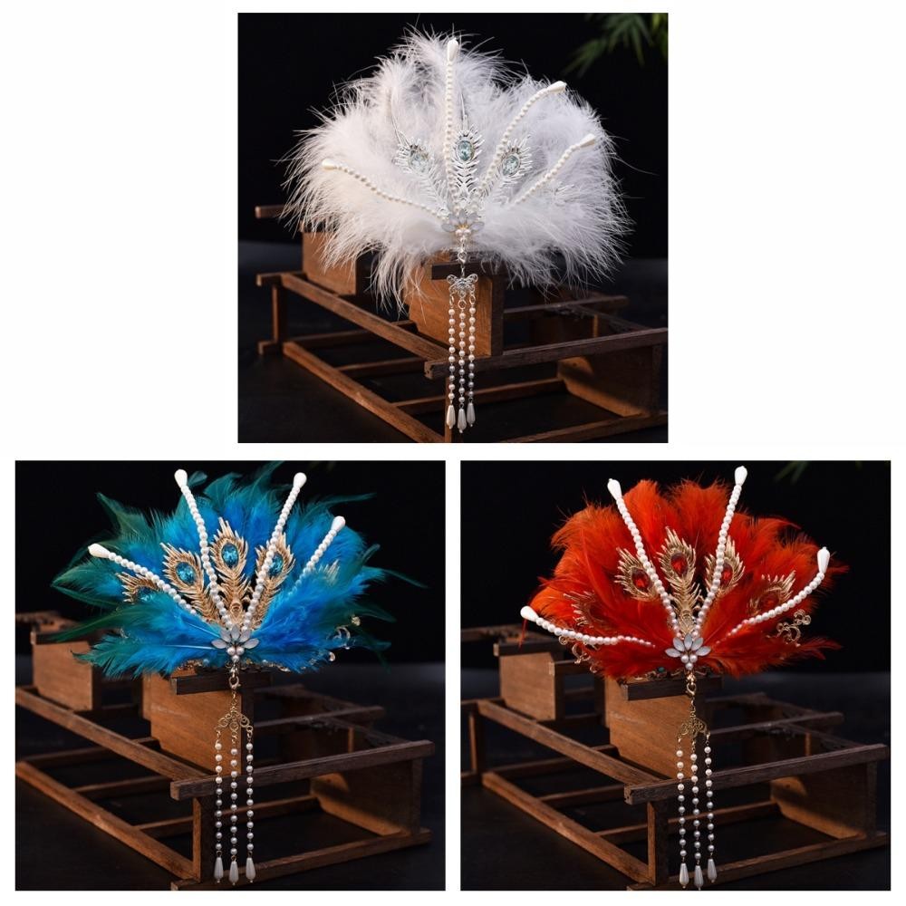 Vương Miện Tóc Hanfu ZENZON, Trang Sức Cổ Tích Kim Cương Giả Phoenix Coronet, Tua Rua Thanh Lịch Dân Tộc Vintage Peri Feather Tiara Bé Trai / Bé Gái