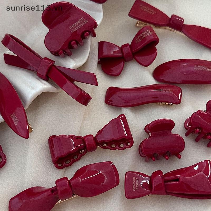 Srvn Đỏ Pháp Nơ Bên Kẹp Cho Bé Gái Vintage Ngọt Ngào Acetate Vuốt Tóc Barrettes Hợp Thời Trang Hàng Ngày Phụ Kiện Tóc.