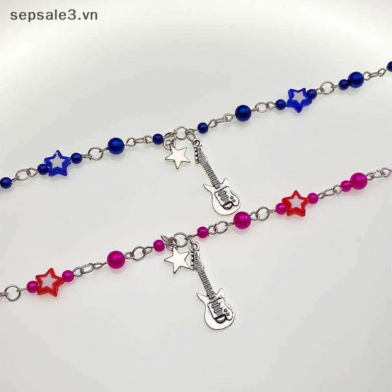 # Vn # Vòng tay cặp đôi Y2K hợp thời trang mới dành cho nữ Cô gái Mặt dây chuyền đàn Guitar Pentagram rỗng Vòng tay đính cườm Quà tặng trang sức bạn bè.