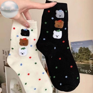 Chenlongshang Tất Nữ Dễ Thương Thoáng Khí Hàng Ngày Phong Cách Hàn Quốc Chấm Mùa Xuân Giữa Ống Mềm Khử Mùi Đáng Yêu Bông Tai Kẹp Hoạt Hình EN