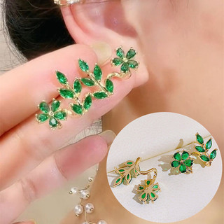 Mới Siêu Cổ Tích Lá Xanh Bông Tai Hoa Nữ Thiết Kế Nhẹ Sang Trọng Tính Khí Bông Tai Thời Trang