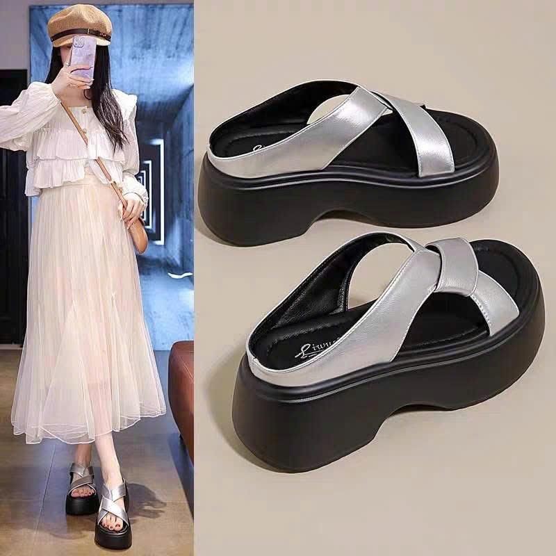 DÉP BÁNH MÌ ĐẾ LƯỢN QUAI XOẮN CHÉO ĐẾ 6CM BB uull