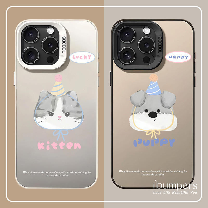ibumpers Ốp Điện Thoại iPhone Dễ Thương Chúc Mừng Sinh Nhật Chó Con Họa Tiết Cho IPhone 16 15 14 12 13 11 Pro Max Ốp Lưng IMD Cứng Và Nhẵn