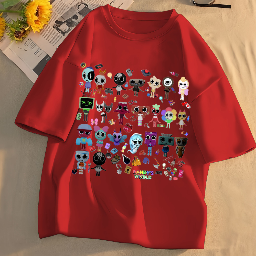 Áo thun in hình hoạt hình vui nhộn 2025 của Dandy 's World Kids Áo thun ngắn tay mùa hè Playwear Top