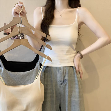 Áo vest cotton không tay sexy cho phụ nữ với đệm, áo camisole, áo khoác ngoài, áo ngắn cơ bản cho phụ nữ