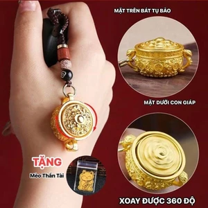 Móc Khoá Bát Tụ Bảo Đã Khai Quang Xoay Tương Ứng 12 Con Giáp Kèm Túi Nhung Đựng - Chất Liệu Hợp Kim