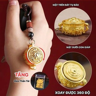 [TẶNG MÈO THẦN TÀI] Móc Khoá Bát Tụ Bảo Đã Khai Quang 12 Con Giáp Kèm Túi Nhung Đựng - Chất Liệu Hợp Kim