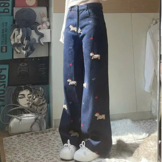 Quần Jean Bigsize Nữ Ống Rộng Cạp Cao Họa Tiết Xinh Cá Tính Chất Denim Phong Cách Q553