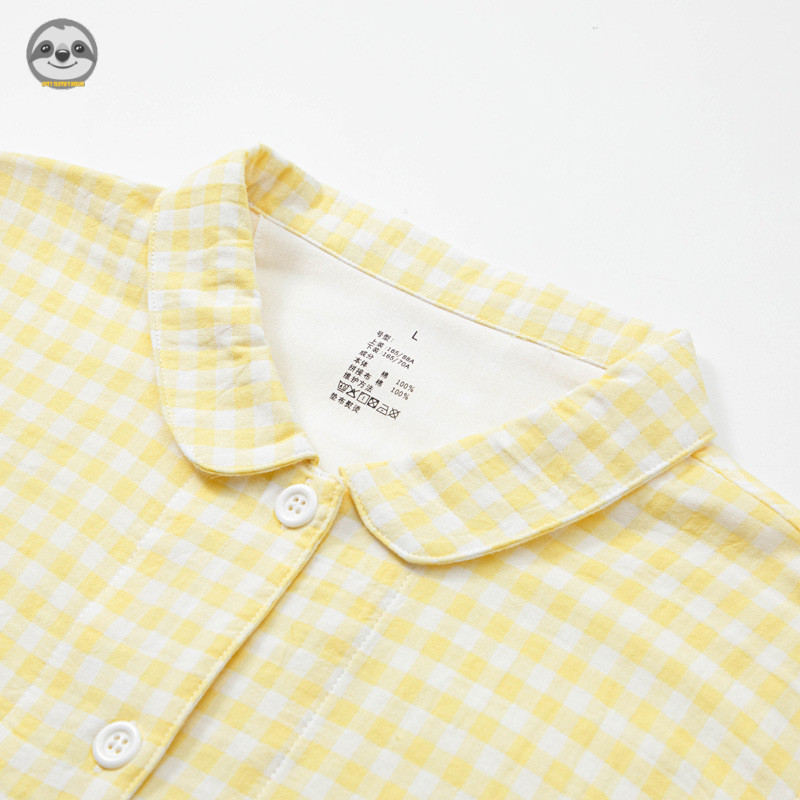 Phong cách Nhật Bản Muji Style / Bộ đồ ngủ đôi sợi Cotton đã giặt / Quần ngắn tay Cotton nguyên chất Đồ mặc nhà cho cặp đôi mùa hè