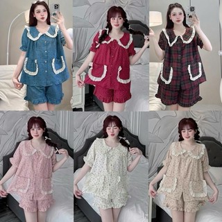 Bộ Đồ Ngủ Nữ JUSOKA Pijama Mặc Nhà Cổ Sen Ren Trắng Chất Đũi Vân Mây Siêu Xinh Dễ Thương Dành Cho Nữ DU06