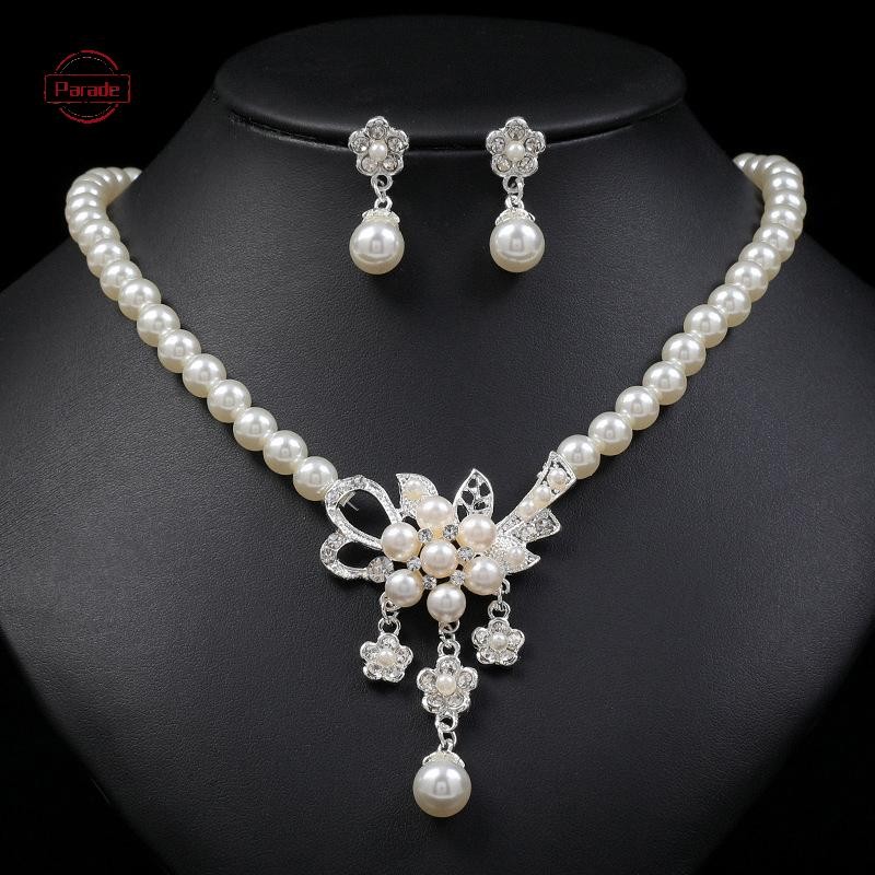 Diễu Hành 1 Bộ Vòng Cổ Nữ Đính Hạt Bóng Ngọc Trai Giả Kim Cương Giả Nhúng Hoa Vòng Cổ Bông Tai Bộ VN