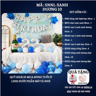 Set trang trí sinh nhật người lớn kiểu hàng quốc màu trắng xanh SNNL-XANH DƯƠNG 10,Bóng bay trang trí sinh nhật cho bé