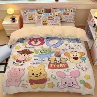 G13 Winnie the pooh 3IN1 Ga trải giường Quilt Cover Vỏ gối Bộ chăn ga gối Phòng ngủ gia đình Bộ đồ Anime có thể giặt được G13