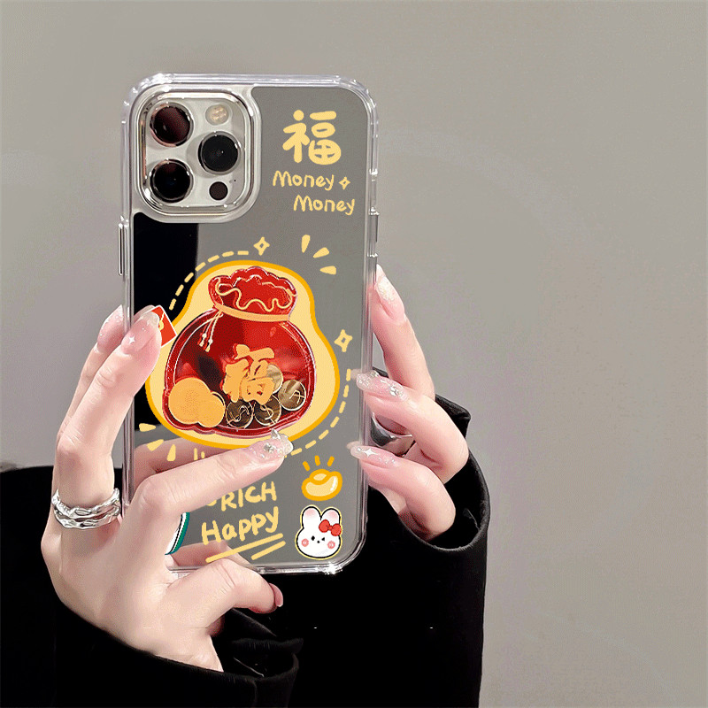 Năm Mới Đồng Xu Vàng Túi May Mắn Vỏ Gương Cho Google Pixel 10 9 Pro XL 9A 8 Pro 8A 7 Pro 7A 6A 5 XL 4 4A 5A 3A Vỏ Mềm Chống Sốc Làm Giàu Vỏ Điện Thoại