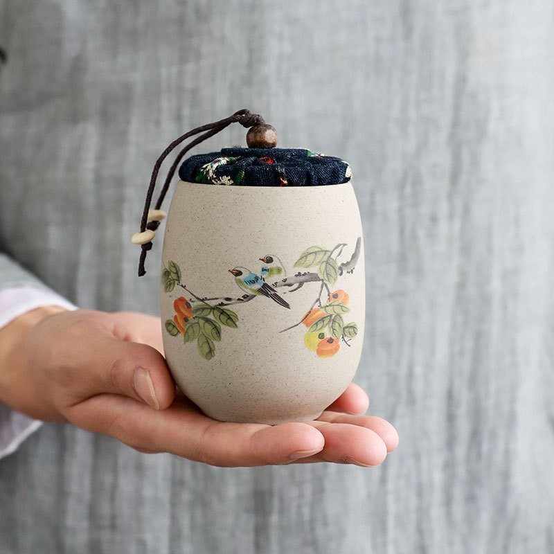 Hũ Đựng Trà Bằng Sứ Cỡ Bé Họa Tiết Đẹp Mắt