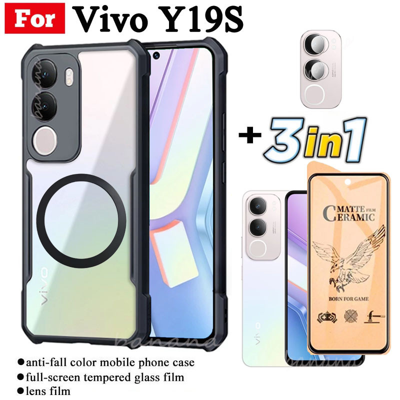 Ốp Điện Thoại Chống Sốc 3 Trong 1 Vivo Y19s Có Nhãn Dán Sạc Không Dây Từ Tính Cho Vivo Y29 5G Chống Gián Điệp Quyền Riêng Tư Bảo Vệ Toàn Diện Kính Cường Lực Bảo Vệ Màn Hình Và Phim Ống Kính