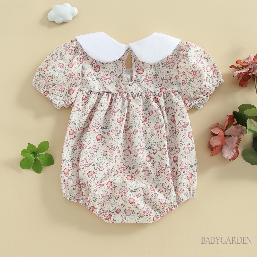 / / -Bộ Áo liền quần mùa hè cho bé gái Áo liền quần ngắn tay cổ búp bê in hoa Bộ đồ chơi sơ sinh