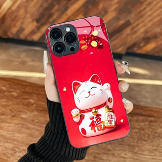 Ốp kính Mèo thần tài may mắn tài lộc iphone 16 15 14 13 12 11 x xs xr 8 7 6 pro max plus mini 6s 6g 7g 8g 6p 7p