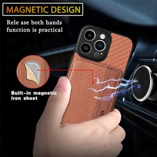 Ốp Điện Thoại TPU Khung Cho iPhone 16 15 14 13 12 Mini 11 Pro XS Max XR X 8 7 Plus SE 2022 Họa Tiết Sợi Pu Ví Túi Đựng Thẻ
