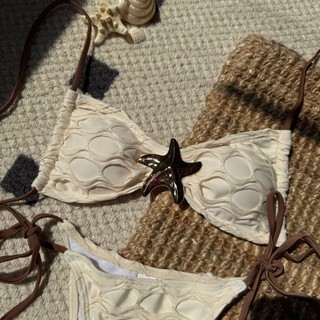 Đồ Bơi Nữ Màu Nâu Màu Nâu Ghép Lỗ Dệt Kim Loại Ngôi Sao Bandeau Tie Hai Mảnh Bikini Đồ Bơi