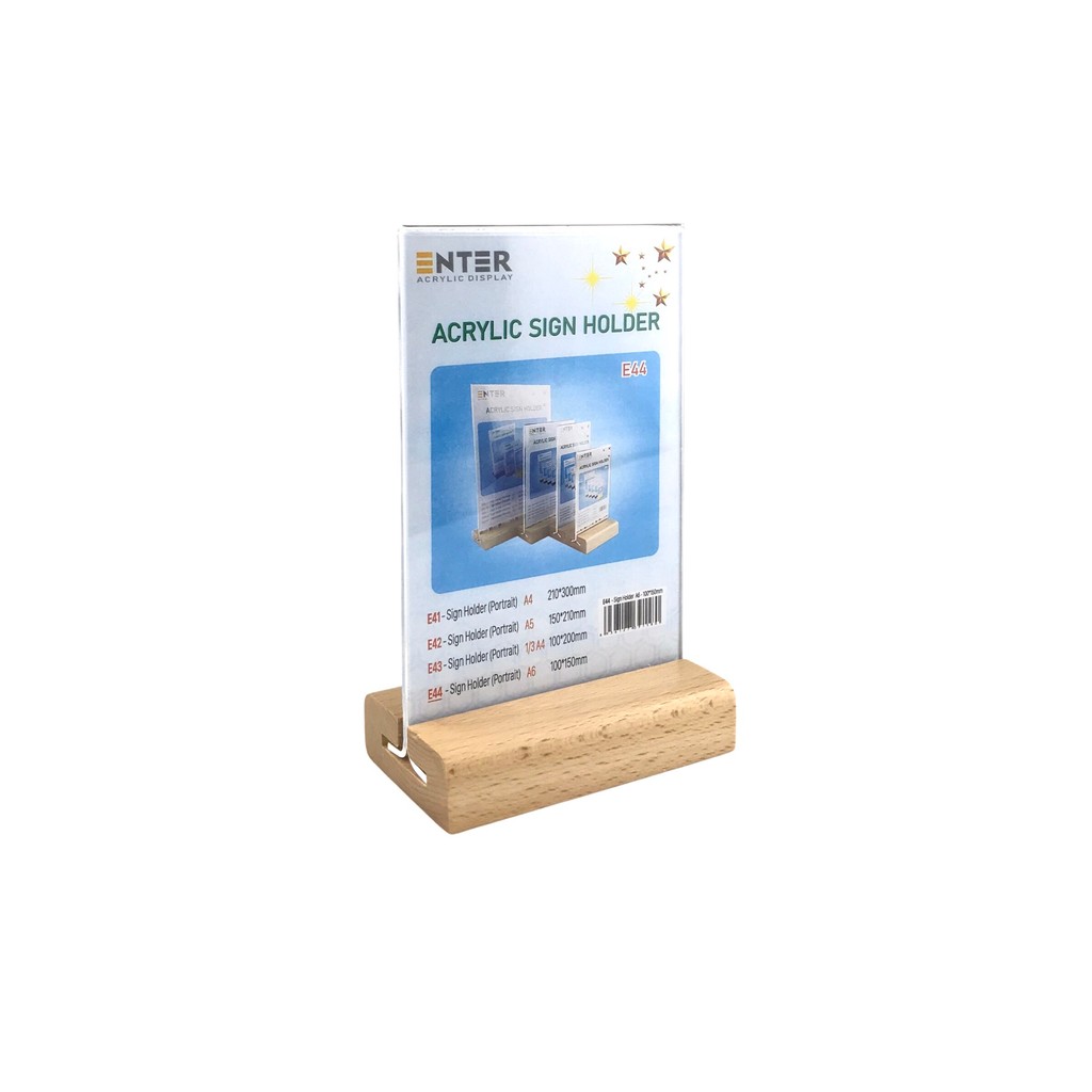 Kệ mica 2 mặt Enter E44 100x150mm đế gỗ A6 đứng, Kệ menu nhà hàng ...