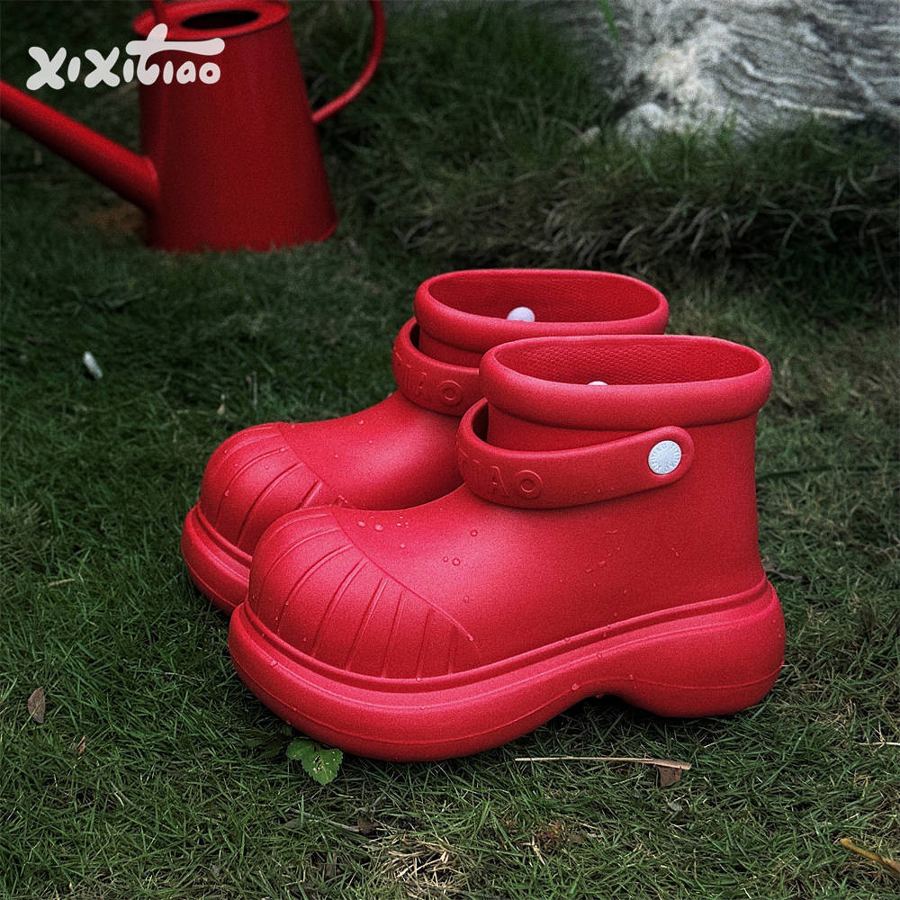 XIXITIAO Giày Đi Mưa Bốn Mùa Đa Năng Nữ Thời Trang Ngoài Trời Giải Trí Chống Thấm Nước Đế Dày Mũi Tròn Dễ Thương