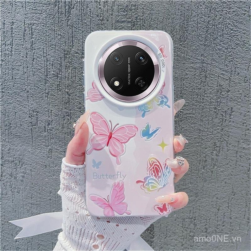 Honor X9C x9b x9a 5g ốp thông minh Honor X9C Ốp Honor Magic 7 Pro Ốp chống sốc mờ hình bướm màu hồng dễ thương Ốp điện thoại cứng có nút mạ sang trọng cho nữ sinh viên
