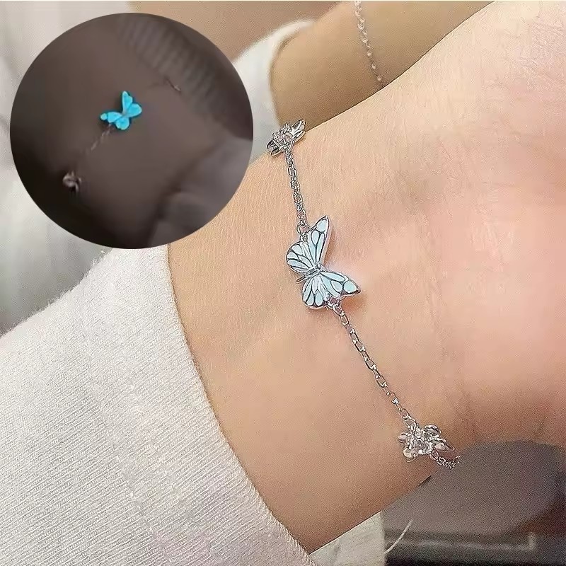 Vòng cổ bướm xanh thời trang - Dây chuyền có thể điều chỉnh bằng kim loại hợp kim phát sáng trong bóng tối - Hoàn hảo cho trang phục thường ngày / tiệc tùng