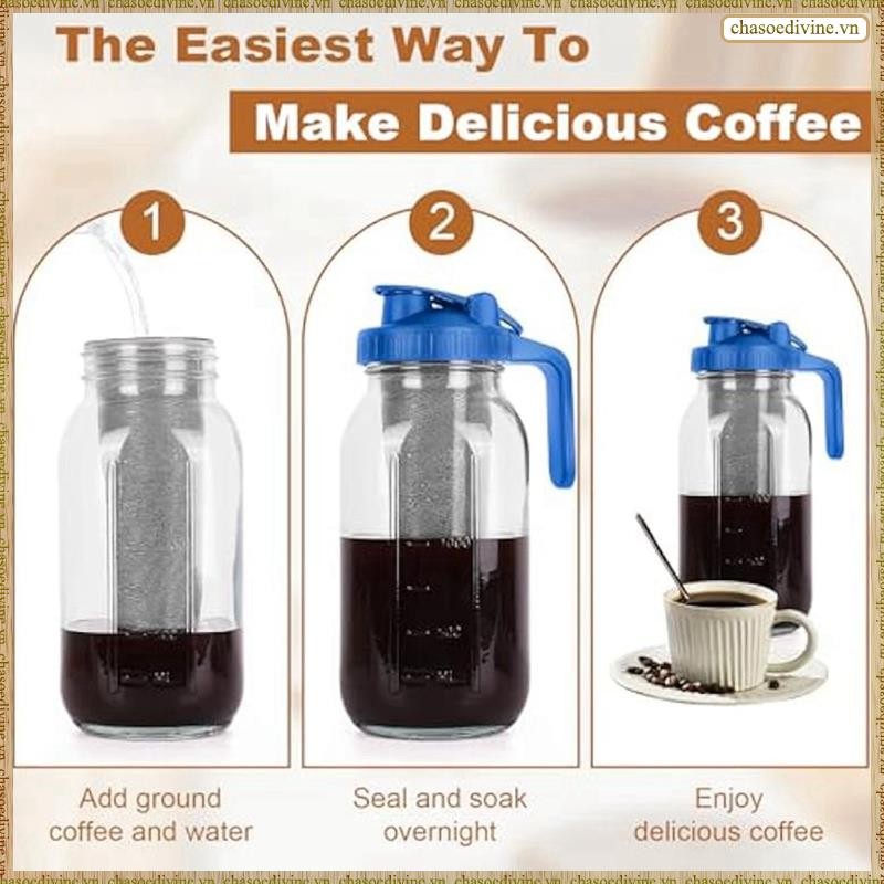 [K O G X] Máy pha cà phê Cold Brew, Bình đựng lọ miệng rộng 64oz có bộ lọc, Nắp tay cầm rót, Bình chống rò rỉ
