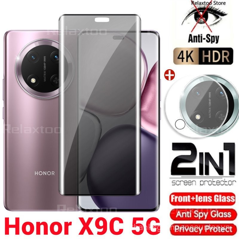 Phim bảo vệ màn hình cong 2IN1 cho Honor X9C 2024/X9/X9B/X9A/X 9C/HonorX9b/HonorX9a 5G: kính cường lực chống gián điệp trước, bảo vệ camera sau