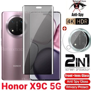 Phim bảo vệ màn hình cong 2IN1 cho Honor X9C 2024/X9/X9B/X9A/X 9C/HonorX9b/HonorX9a 5G: kính cường lực chống gián điệp trước, bảo vệ camera sau