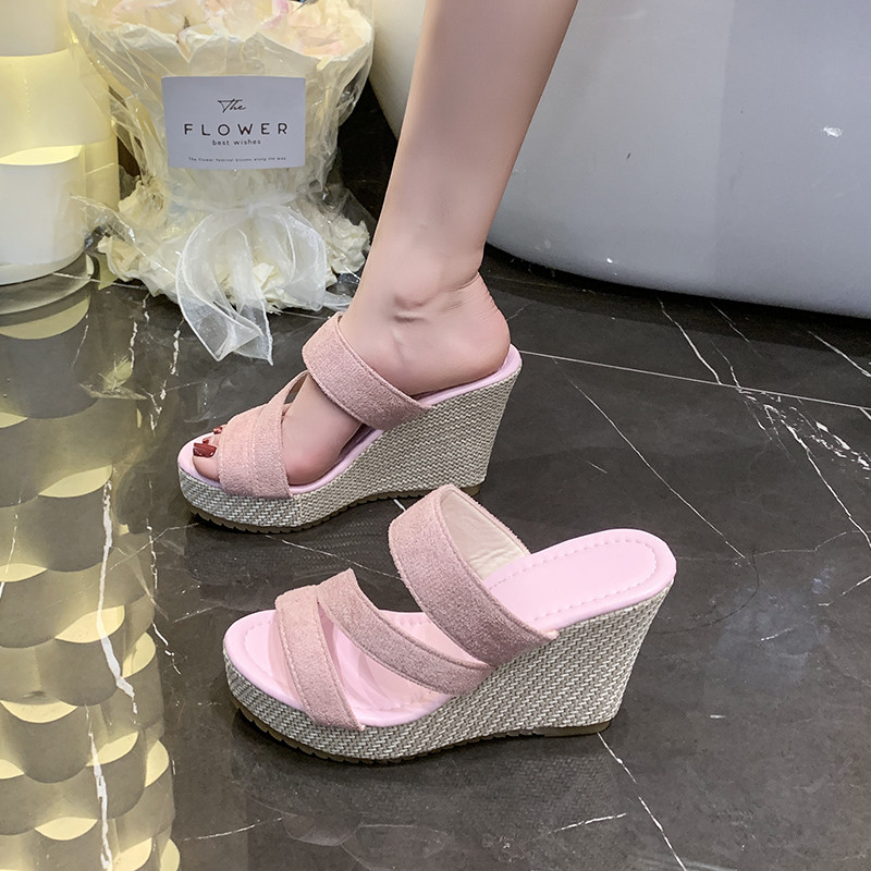 Atikota Nữ Nêm Sandal Tăng Chiều Cao Thoải Mái Mũi Tròn Thời Trang Dép