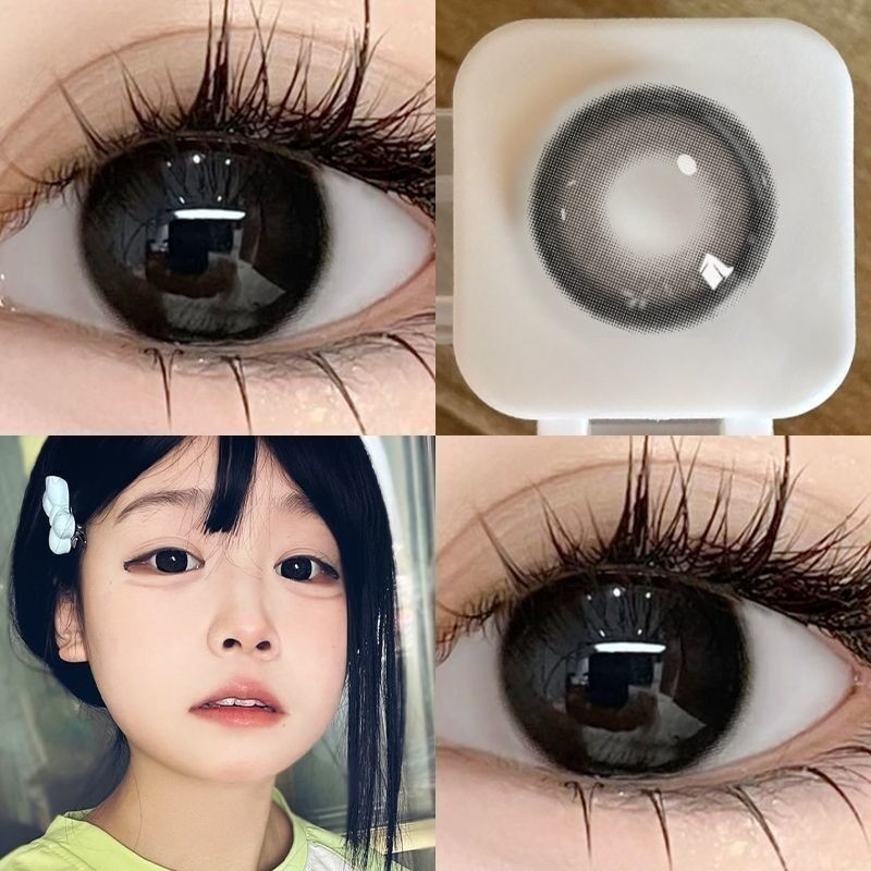 Set 2 Kính Áp Tròng Màu Đen contact lenses 0~-8.00 black len 14.5mm lens cận lens nâu bean black 021
