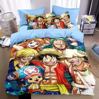 ONE PIECE Luffy 3IN1 Ga trải giường Vỏ chăn gối Bộ chăn ga gối Phòng ngủ gia đình Bộ đồ Anime có thể giặt được