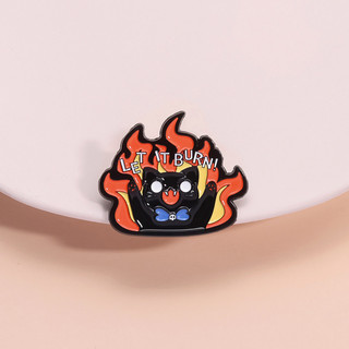 'LET It BURN 'Angry Black Cat Huy Hiệu Hoạt Hình Dễ Thương Men Trâm Ba Lô Phụ Kiện Trang Sức Quà Tặng Cho Bạn Bè