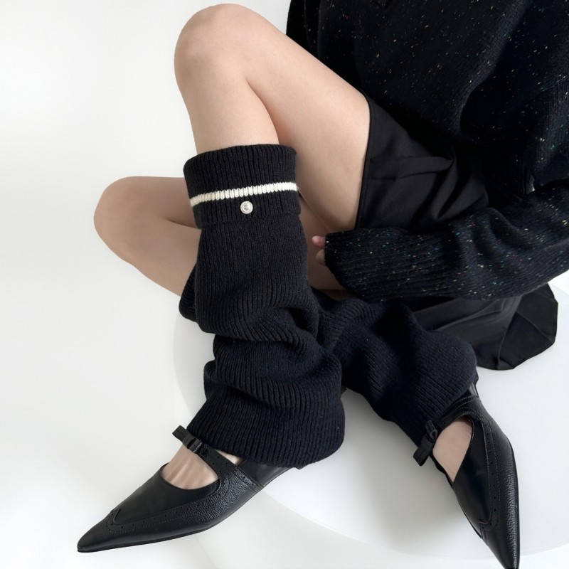 Dasbsug Thời Trang Vòng Tay Sọc Dệt Kim Chân Ấm Có Nút Kim Loại Cho Nữ Slouchy Chân loe Tay Áo Boot Có