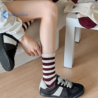 Kudosation Nữ Tất Thu Đông Cotton Dệt Kim Trường Học Bé Gái Ống Giữa Tất Nữ Sọc Hip Hop Ván Trượt Thể Thao Tất Sox