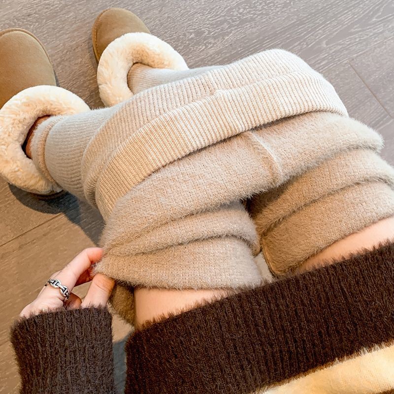 Mặc Bên Ngoài Dệt Kim Co Giãn Quần Cotton Quần Ấm Quần Legging Lông Cừu Nữ Cao Cấp Dày Skinny Nhỏ