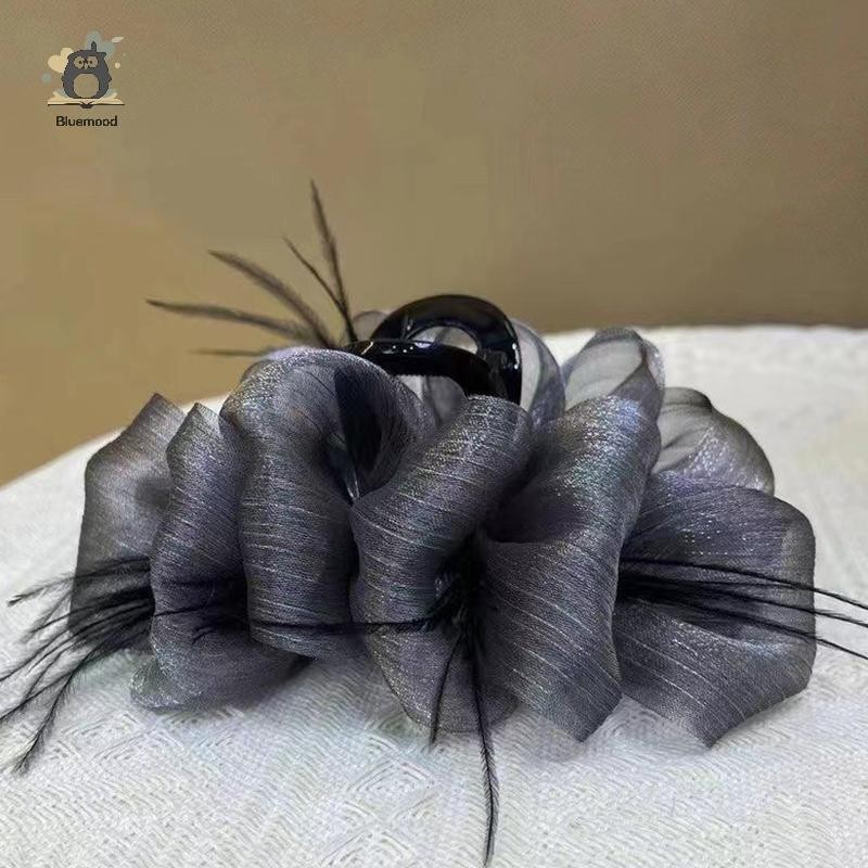 [Bluemood] Kẹp Nơ Lưới Nữ Cô Gái Ngọt Ngào Thanh Lịch Đen Lớn Kẹp Tóc Mua Sắm Đám Cưới Hàng Ngày Vuốt Tóc Thời Trang Phụ Kiện Tóc Mới