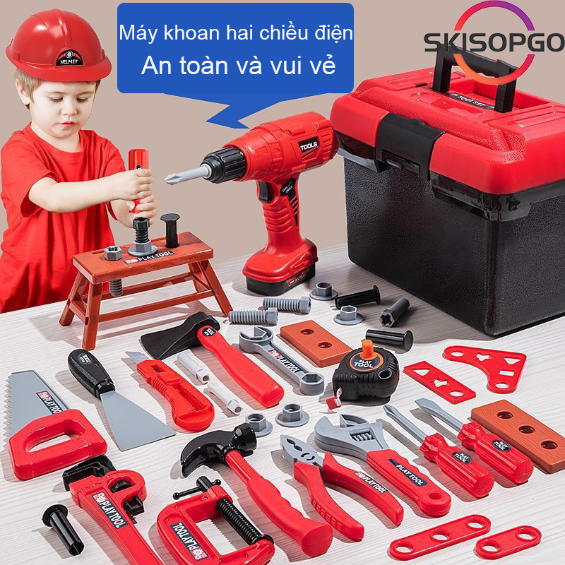 【SKISOPGO】Dụng cụ sửa chữa đồ chơi Đồ chơi trẻ em sửa chữa Đồ chơi khoan điện Đồ chơi giáo dục Kỹ sư bắt chước