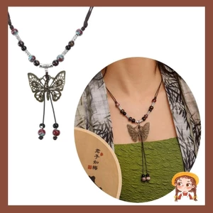 Li Vintage Sáp Dây Handmade Gốm Sứ Hạt Bướm Mặt Dây Chuyền Vòng Cổ Dành Cho Người Yêu Nữ Áo Len Dây Chuyền Thẩm Mỹ Trang Sức