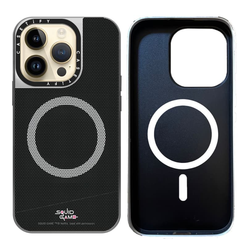 Casetify X Squid Gamem Vỏ công nhân có mặt nạ hút từ tính Vỏ IPhone Gương đen & bạc IPhone 16 15 14 13 12 Pro Max Plus Vỏ cứng có hộp logo khắc