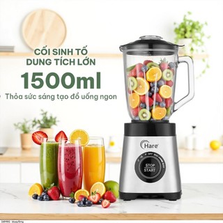 Máy xay sinh tố Hare HR BL6386 công suất 600W 3 cối thủy tinh, 4 chế độ xay bảo hành 12 tháng