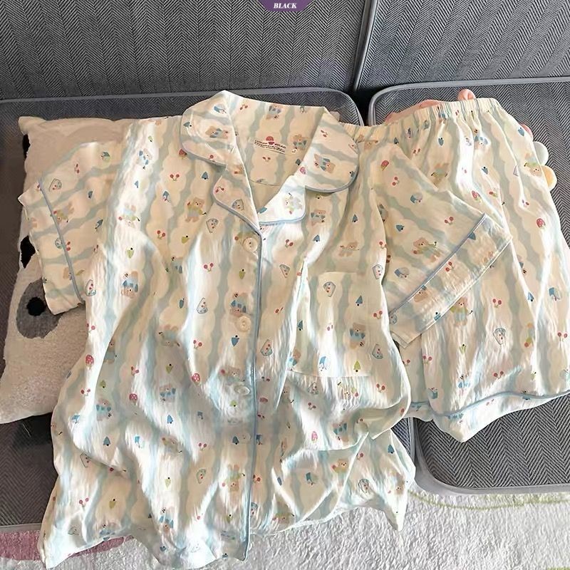 Bộ đồ ngủ KT hoạt hình mới mùa hè dành cho nữ Quần Short ngắn tay mỏng Bộ đồ mặc nhà ngọt ngào và dễ thương [BL]
