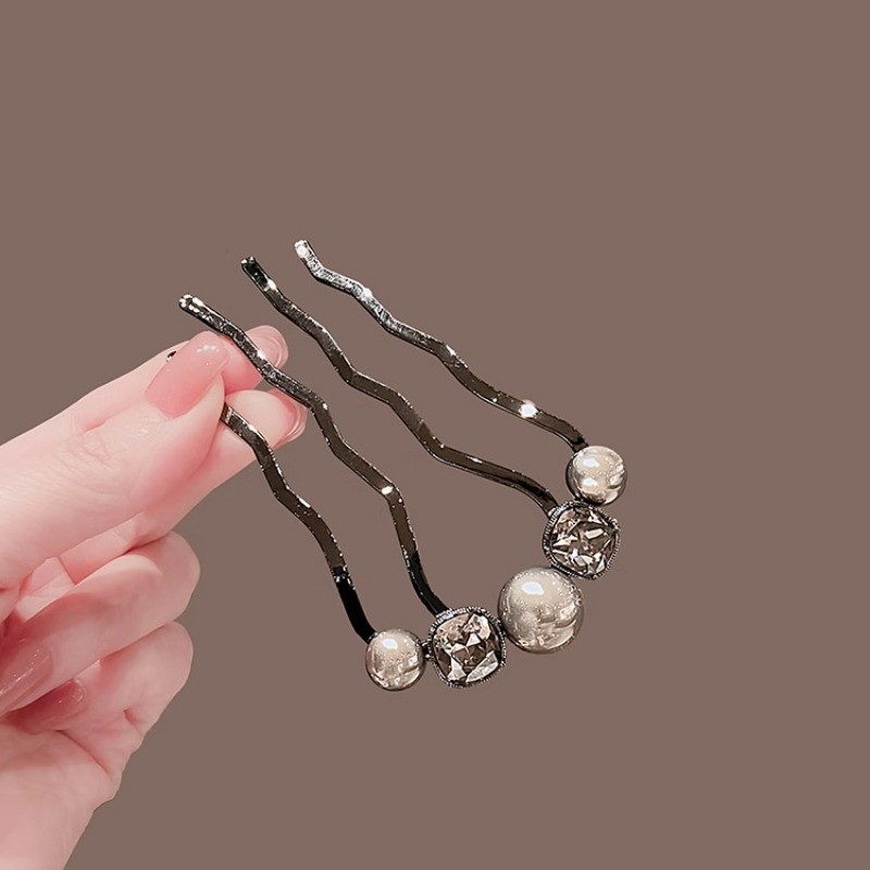 MAUROPOLI Kẹp Tóc Ngọc Trai Cố Định Tóc Xuân Hè, Lược Hình Chữ U, Phụ Kiện Tóc Bốn Dây